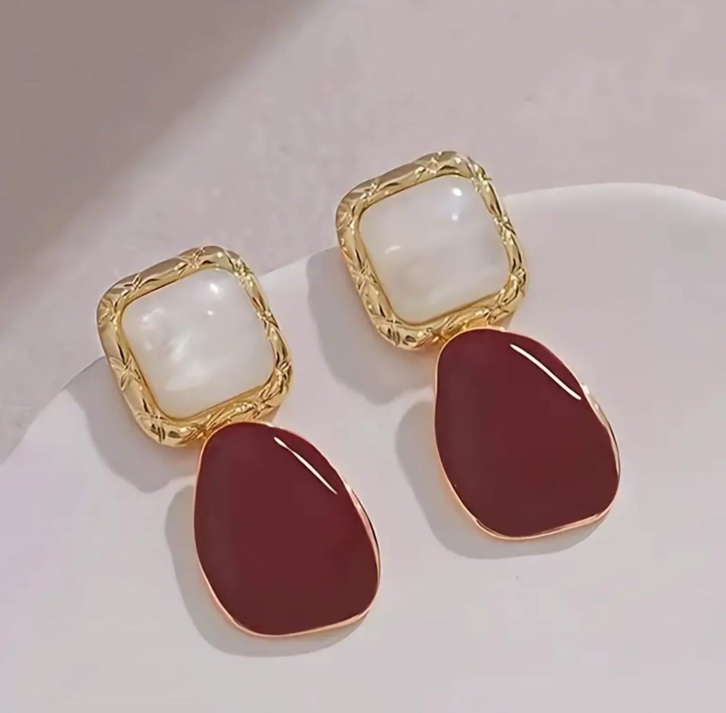 Elegant pearl white and red dangles