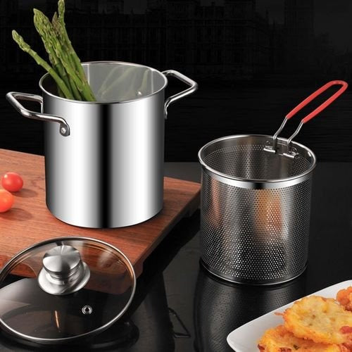 Stainless steel deep fryer pot with basket