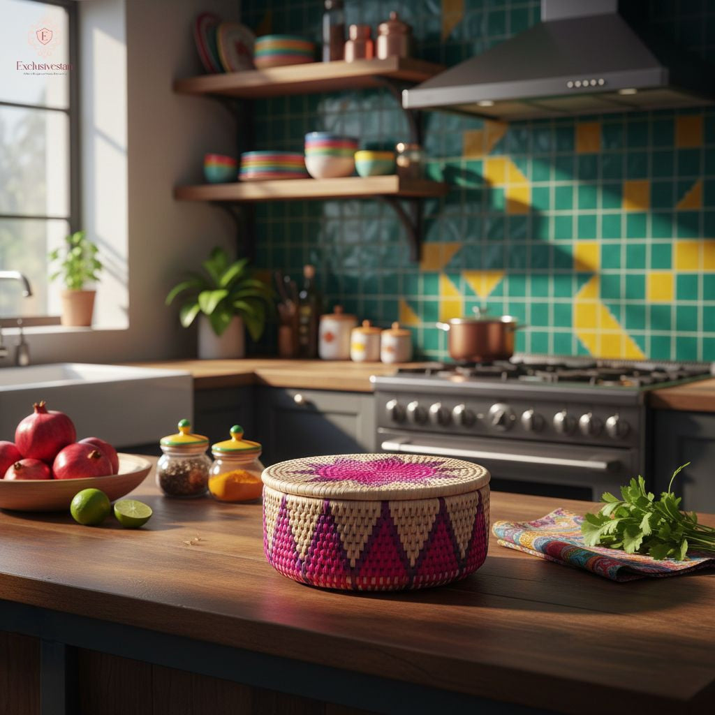 Floral Weave Date Palm Leaf Basket