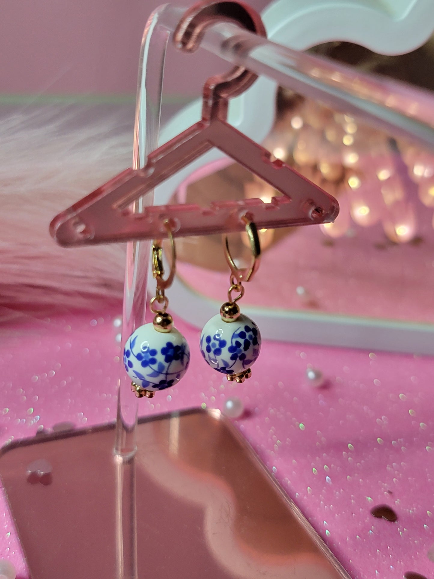 Blue and white dangles