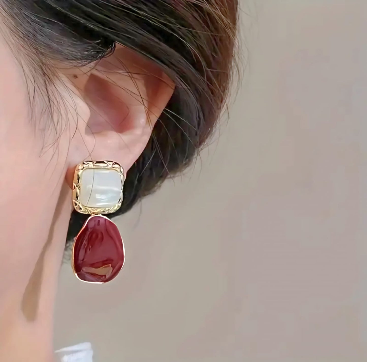 Elegant pearl white and red dangles