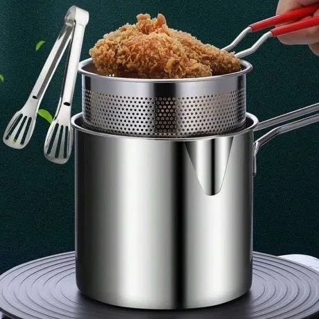 Stainless steel deep fryer pot with basket