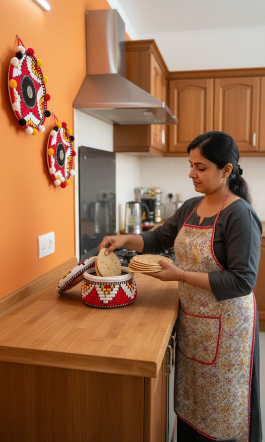 Bohemian palm leaf basket with 2 hangings