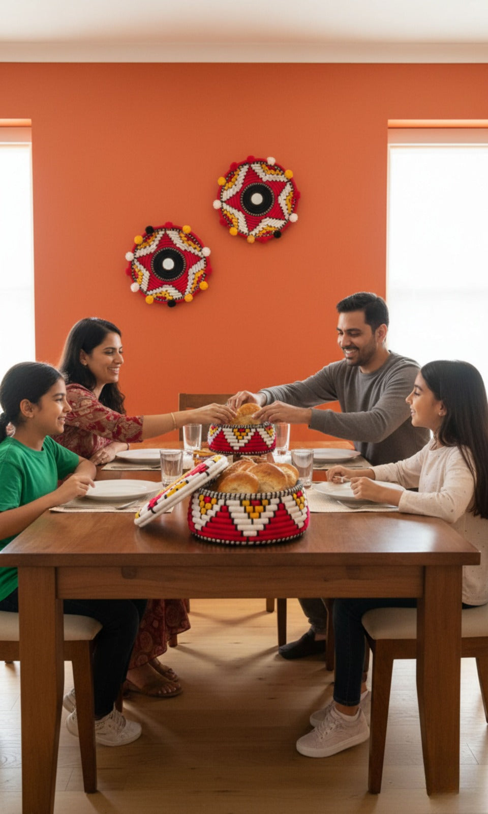 Bohemian palm leaf basket with 2 hangings