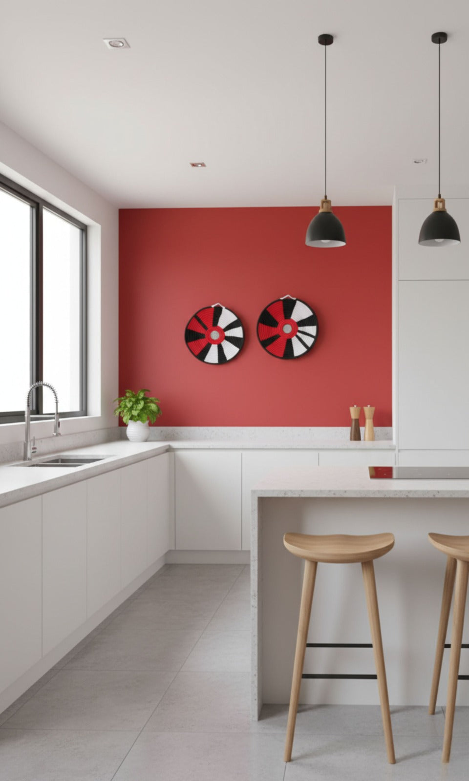 Handwoven Red and White Wall Art Hangings (set of 2)