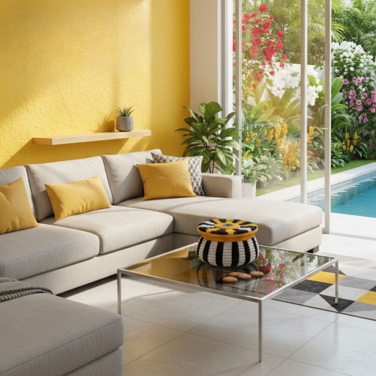 Handwoven artistic Hotpot Black White and Mustard