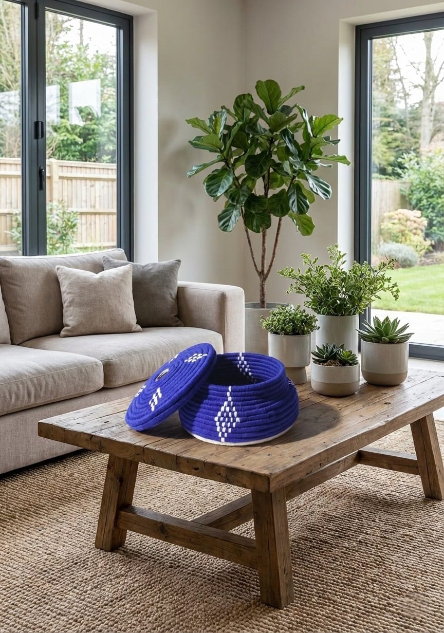 Handwoven Blue Palm Leaf  Basket