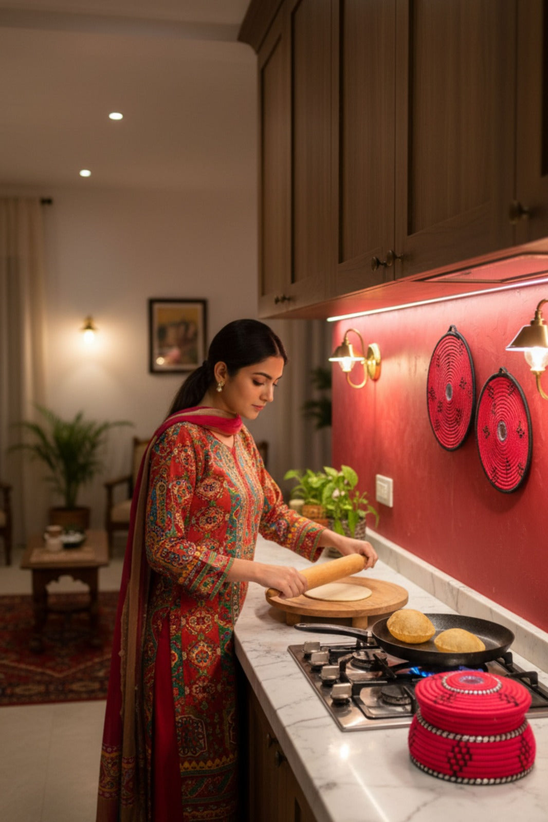 Handcrafted Red Palm Leaf  Basket