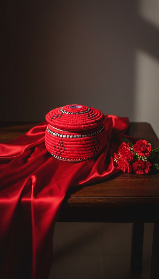 Handcrafted Red Palm Leaf  Basket