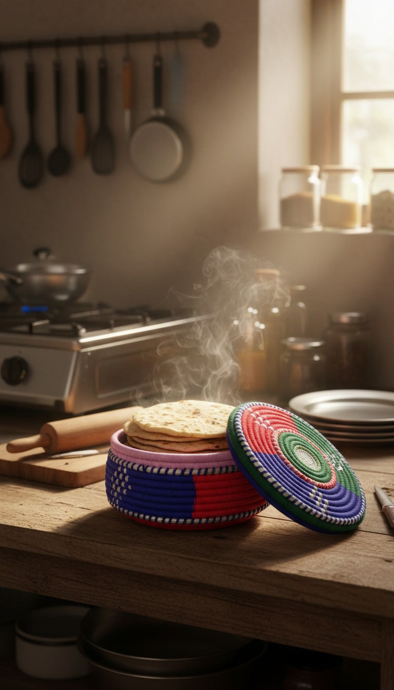 Multicolor Handwoven Palm Leaf Storage Basket with Lid