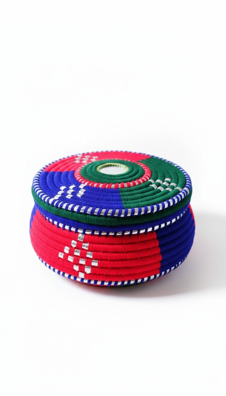 Multicolor Handwoven Palm Leaf Storage Basket with Lid