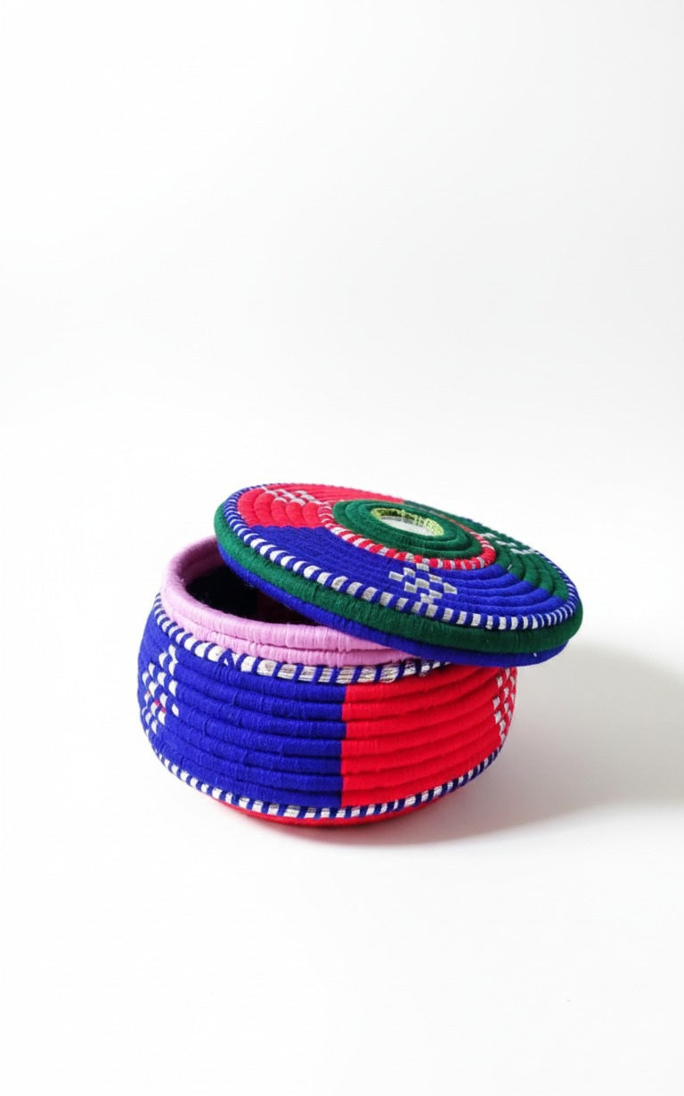 Multicolor Handwoven Palm Leaf Storage Basket with Lid