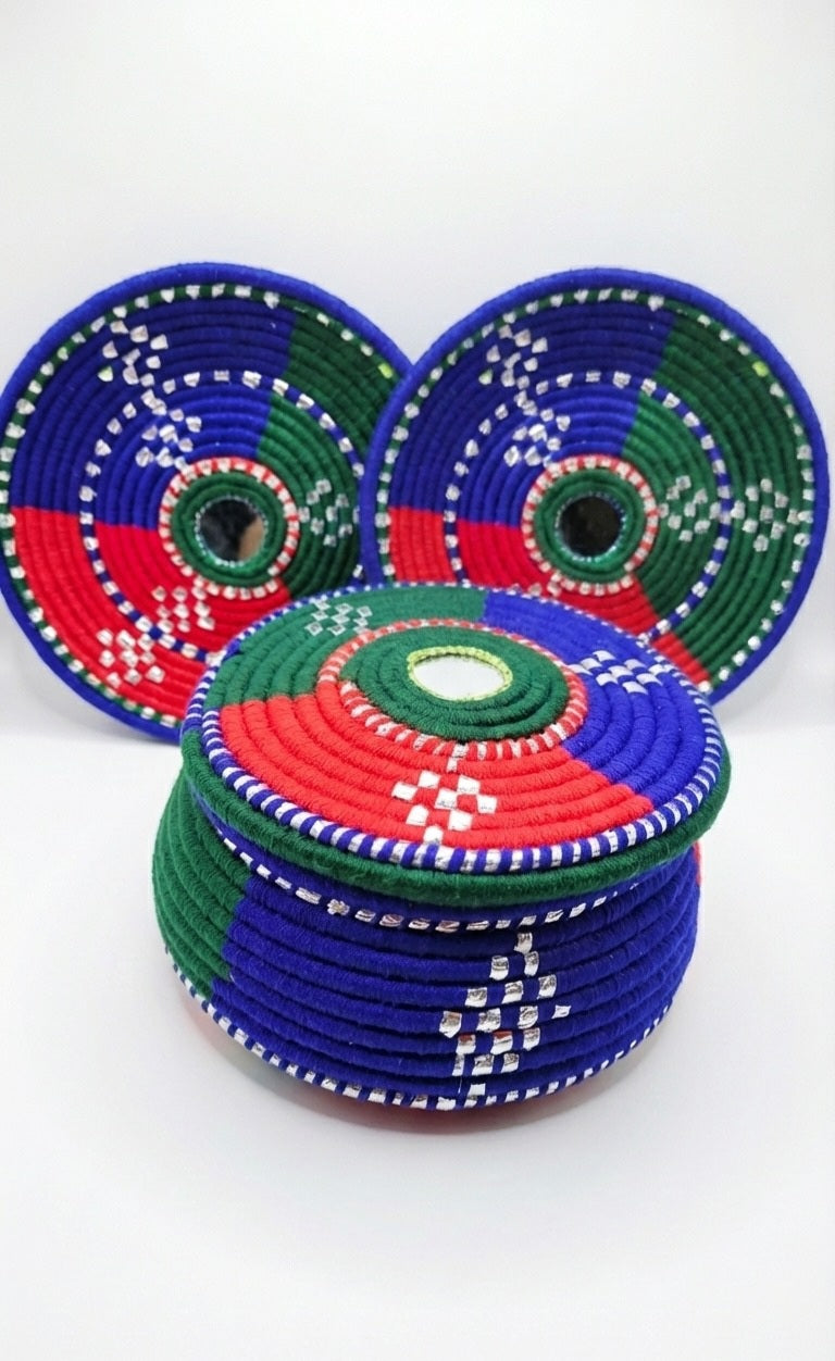 Multicolor Handwoven Palm Leaf Storage Basket with Lid