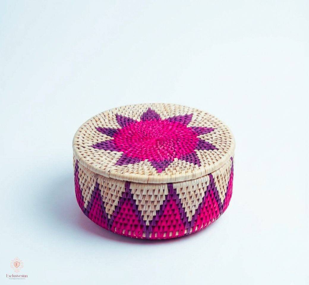 Floral Weave Date Palm Leaf Basket