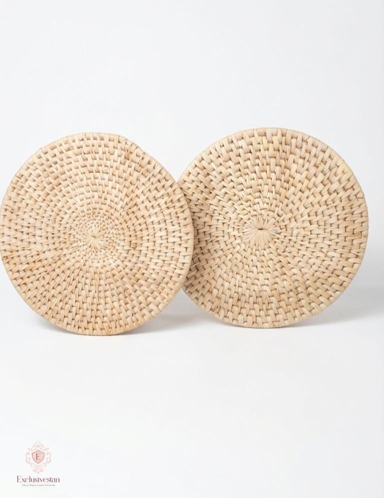 Handwoven Artistic Palm Leaf Round Placemats 12 inches (set of two)