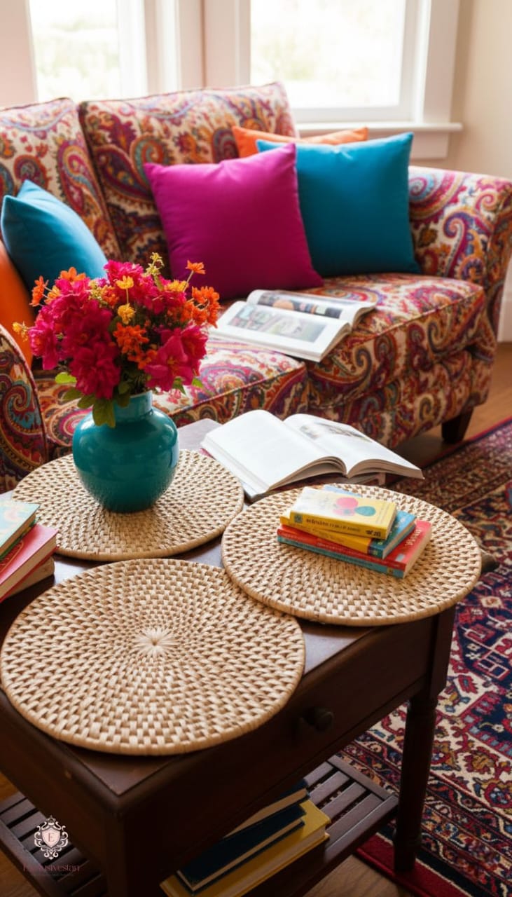 Handwoven Artistic Palm Leaf Round Placemats 12 inches (set of two)