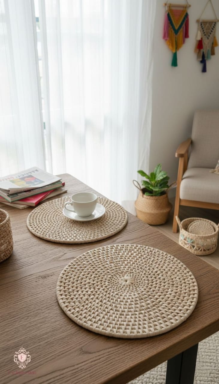 Handwoven Artistic Palm Leaf Round Placemats 12 inches (set of two)