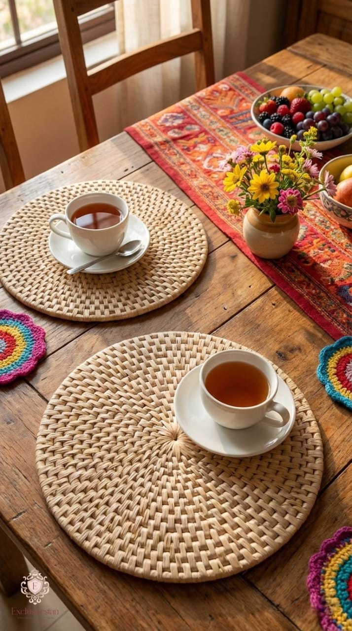 Handwoven Artistic Palm Leaf Round Placemats 12 inches (set of two)