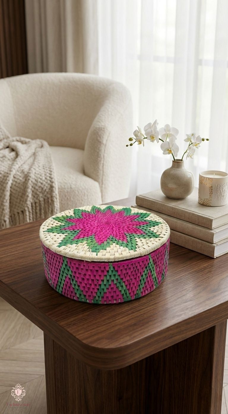 Rosé Flora Handwoven Date Palm Leaf Basket
