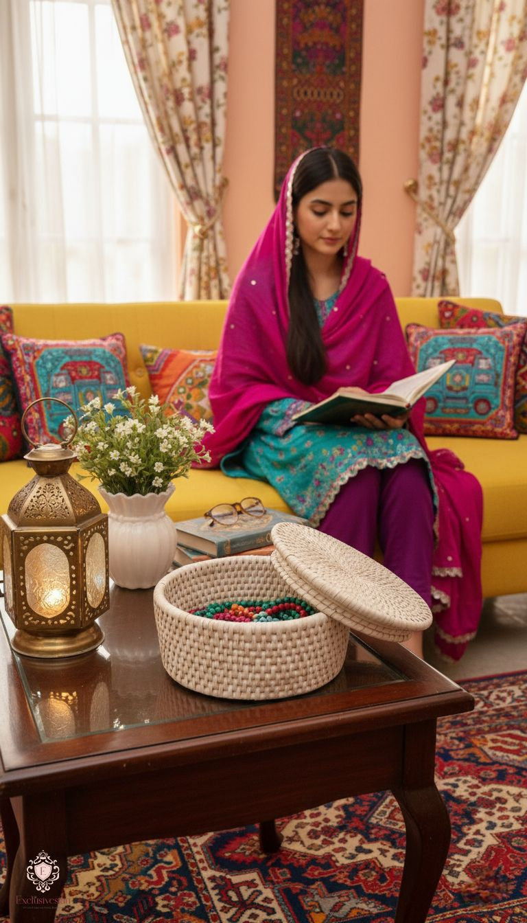 Natural Ivory Aura Handwoven Date Palm Leaf Basket