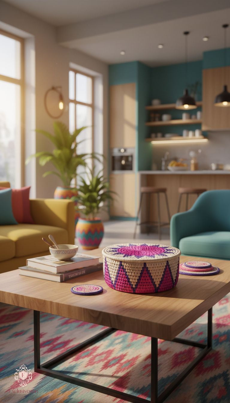 Floral Weave Date Palm Leaf Basket