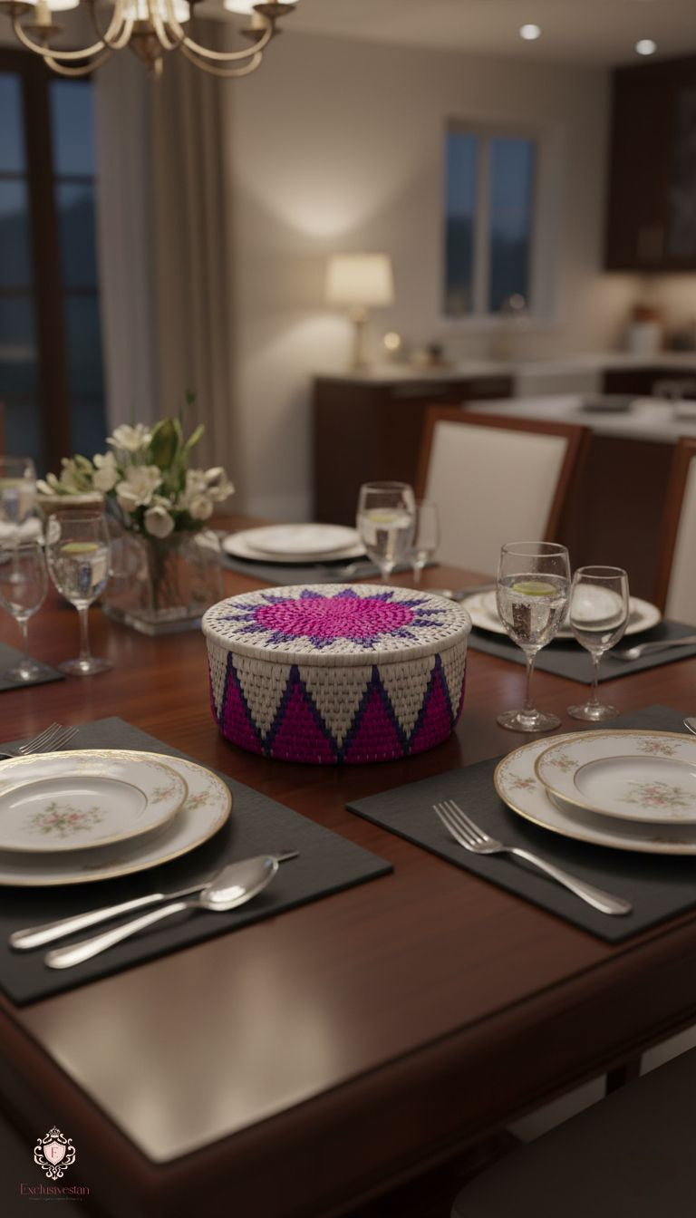 Floral Weave Date Palm Leaf Basket