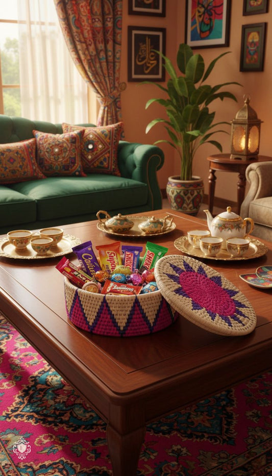 Floral Weave Date Palm Leaf Basket