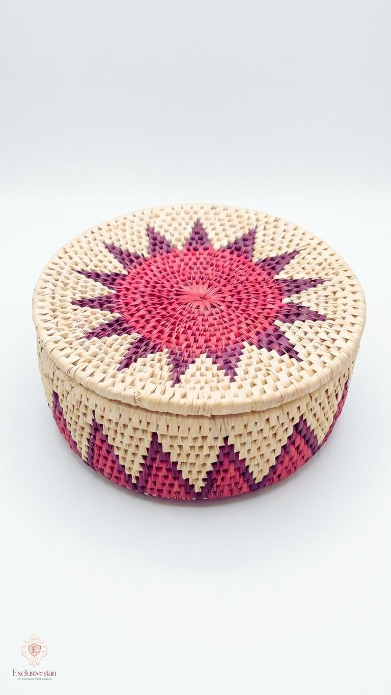 Rosy Sunburst Handwoven Date Palm Leaf Hotpot
