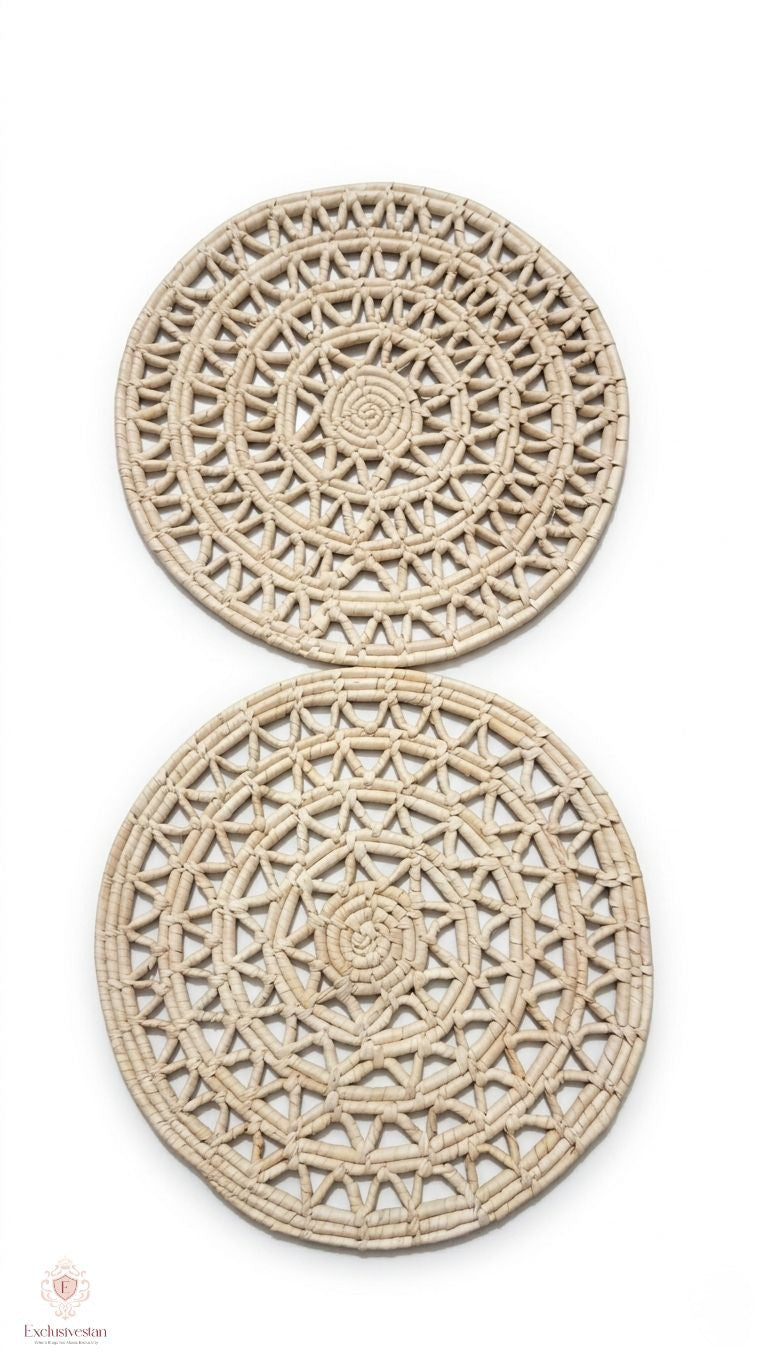 Rustic Woven Palm Leaf Placemats for Elegant Dining (set of 2)