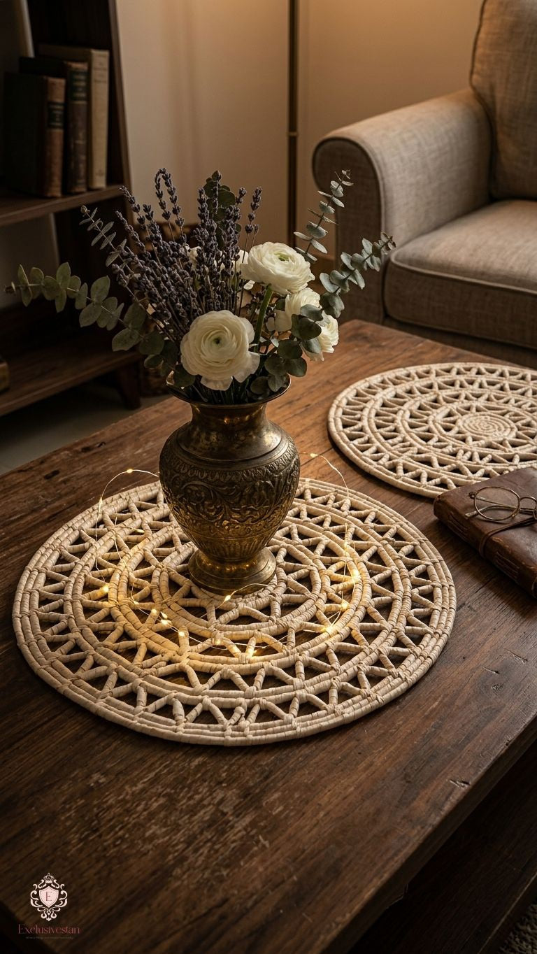 Rustic Woven Palm Leaf Placemats for Elegant Dining (set of 2)