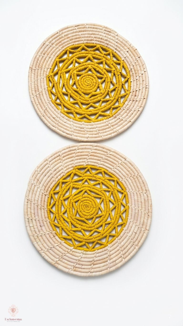Golden Aura Handwoven Date Palm Leaf Placemat (set of 2)