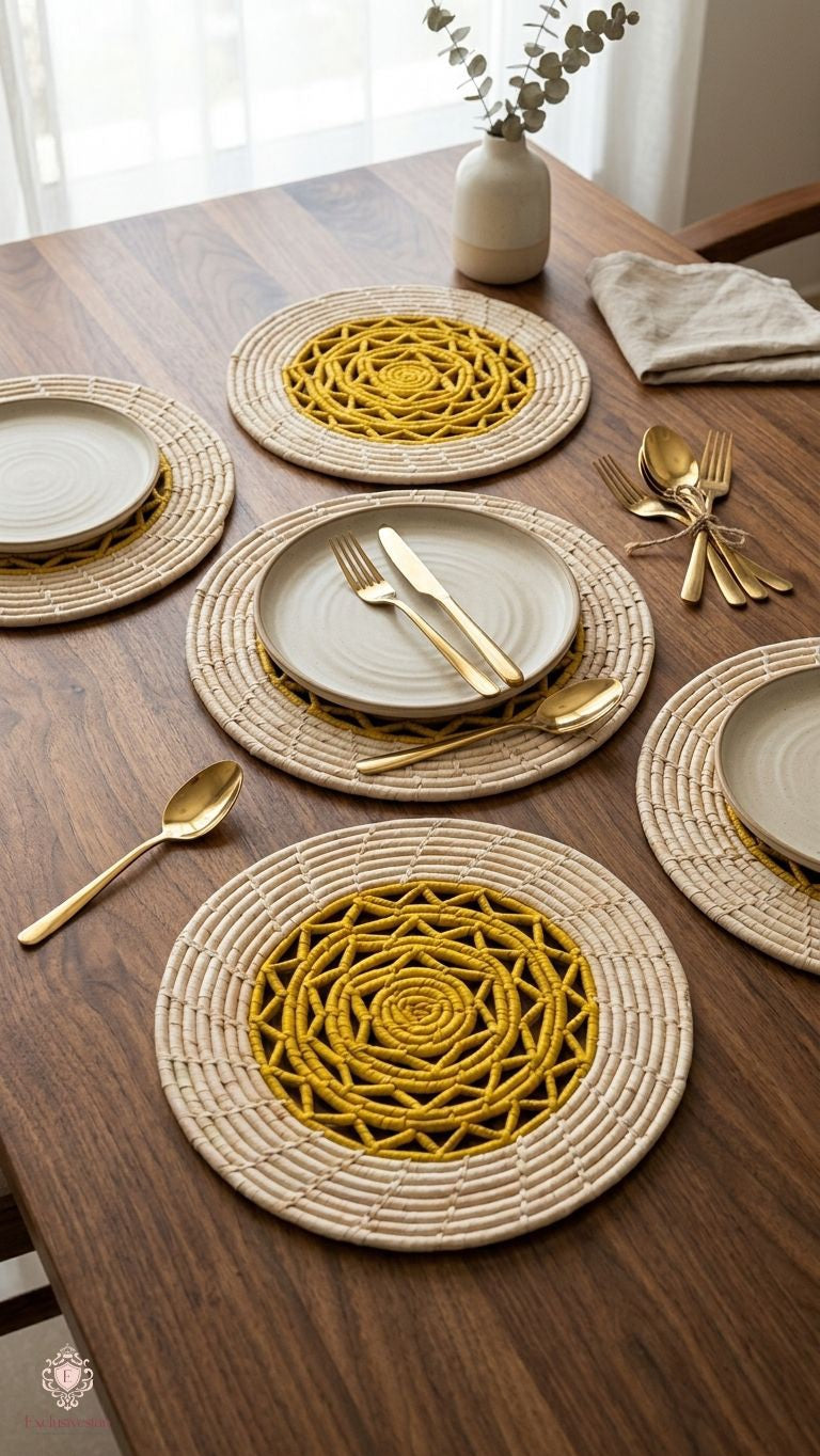 Golden Aura Handwoven Date Palm Leaf Placemat (set of 2)