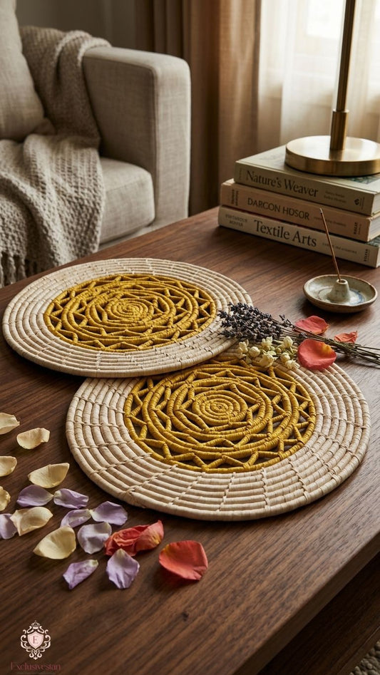 Golden Aura Handwoven Date Palm Leaf Placemat (set of 2)
