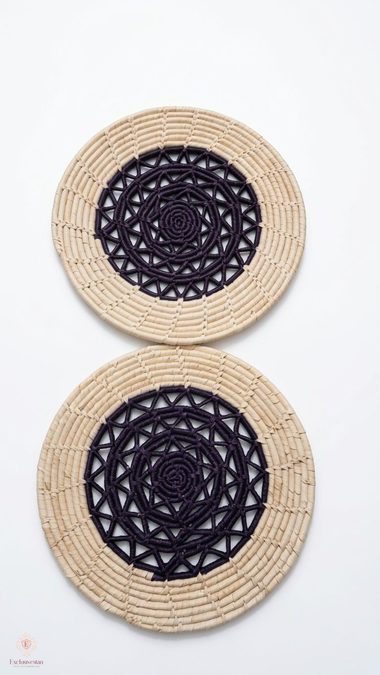 Midnight Charm Handcrafted Date Palm Leaf Placemat (set of 2)