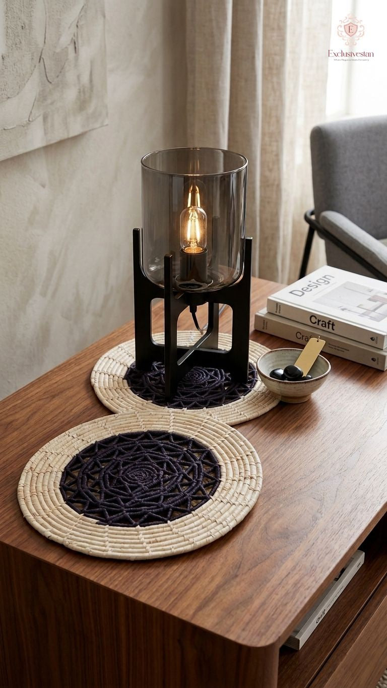 Midnight Charm Handcrafted Date Palm Leaf Placemat (set of 2)