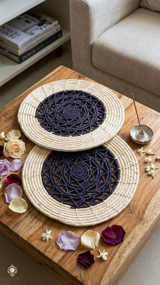 Midnight Charm Handcrafted Date Palm Leaf Placemat (set of 2)