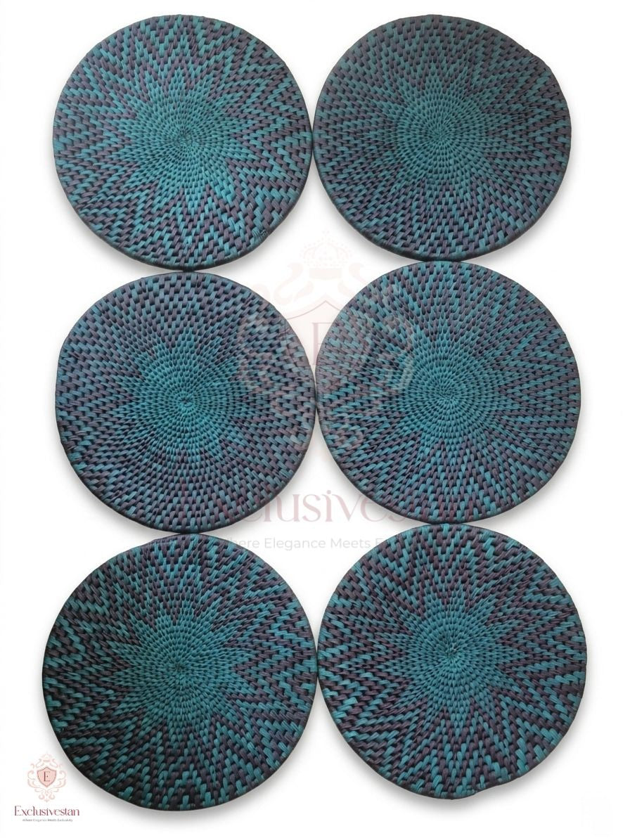Midnight Aqua Handwoven Placemats – Set of 6