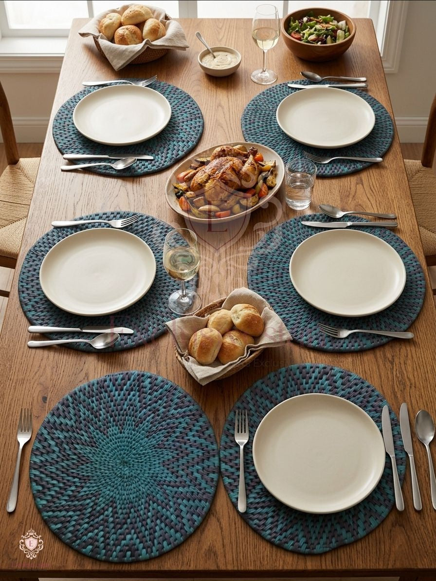 Midnight Aqua Handwoven Placemats – Set of 6