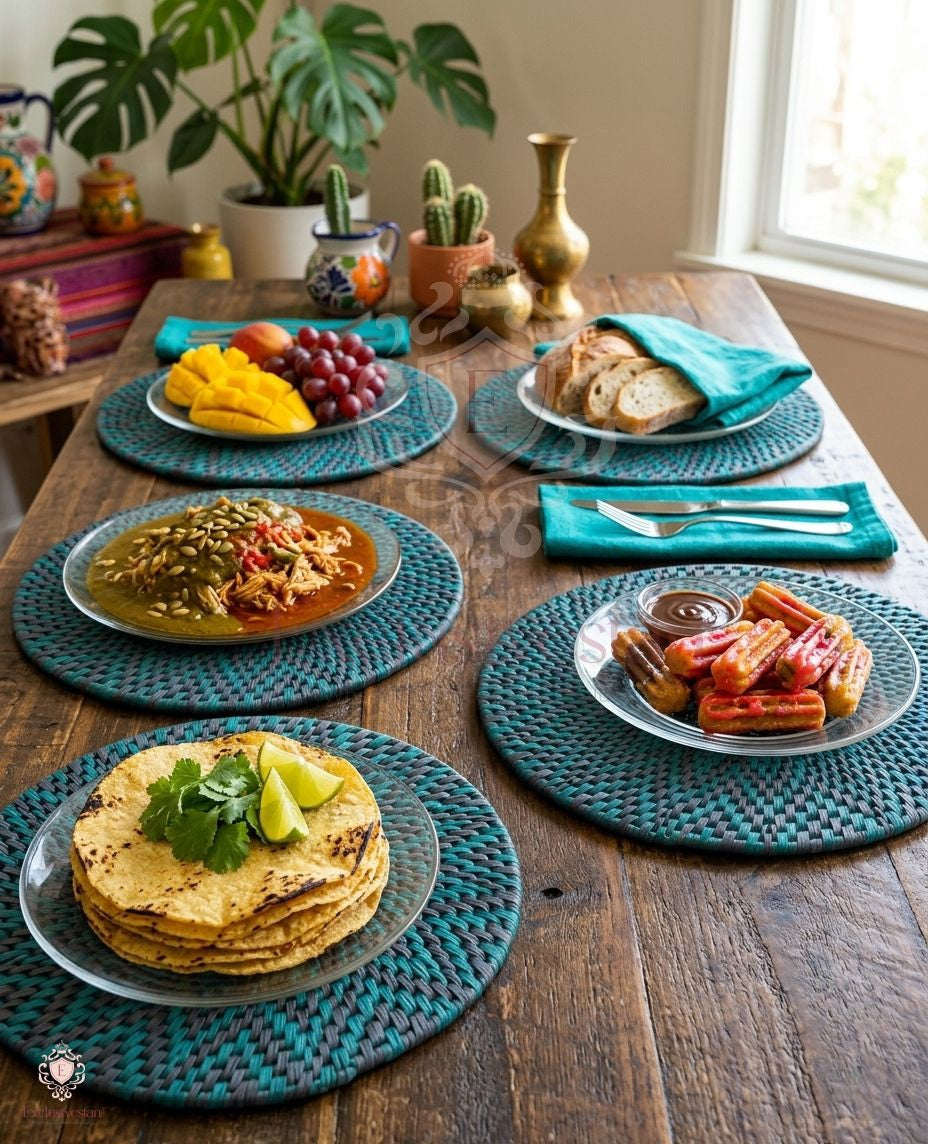 Midnight Aqua Handwoven Placemats – Set of 6