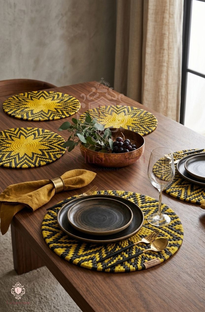 Golden Sunburst Handwoven Placemats – Set of 6