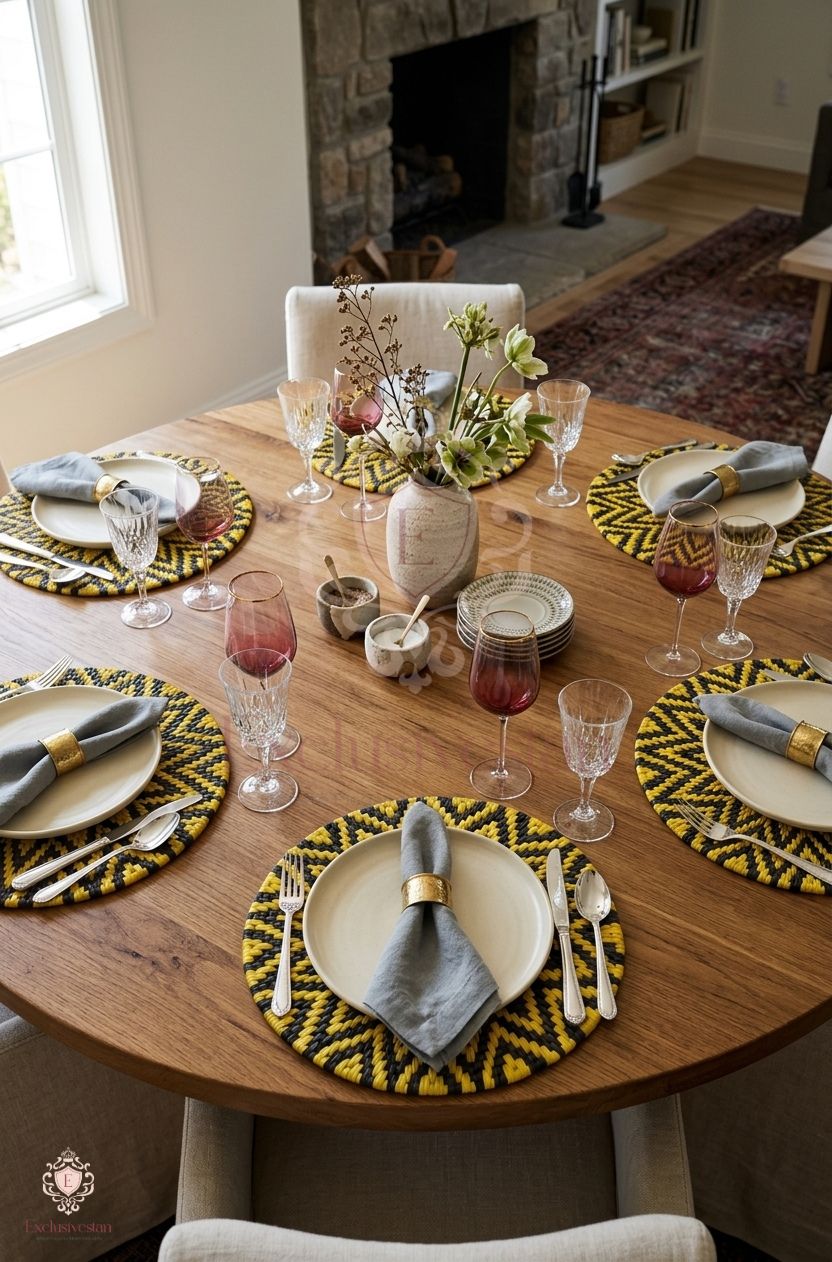 Golden Sunburst Handwoven Placemats – Set of 6