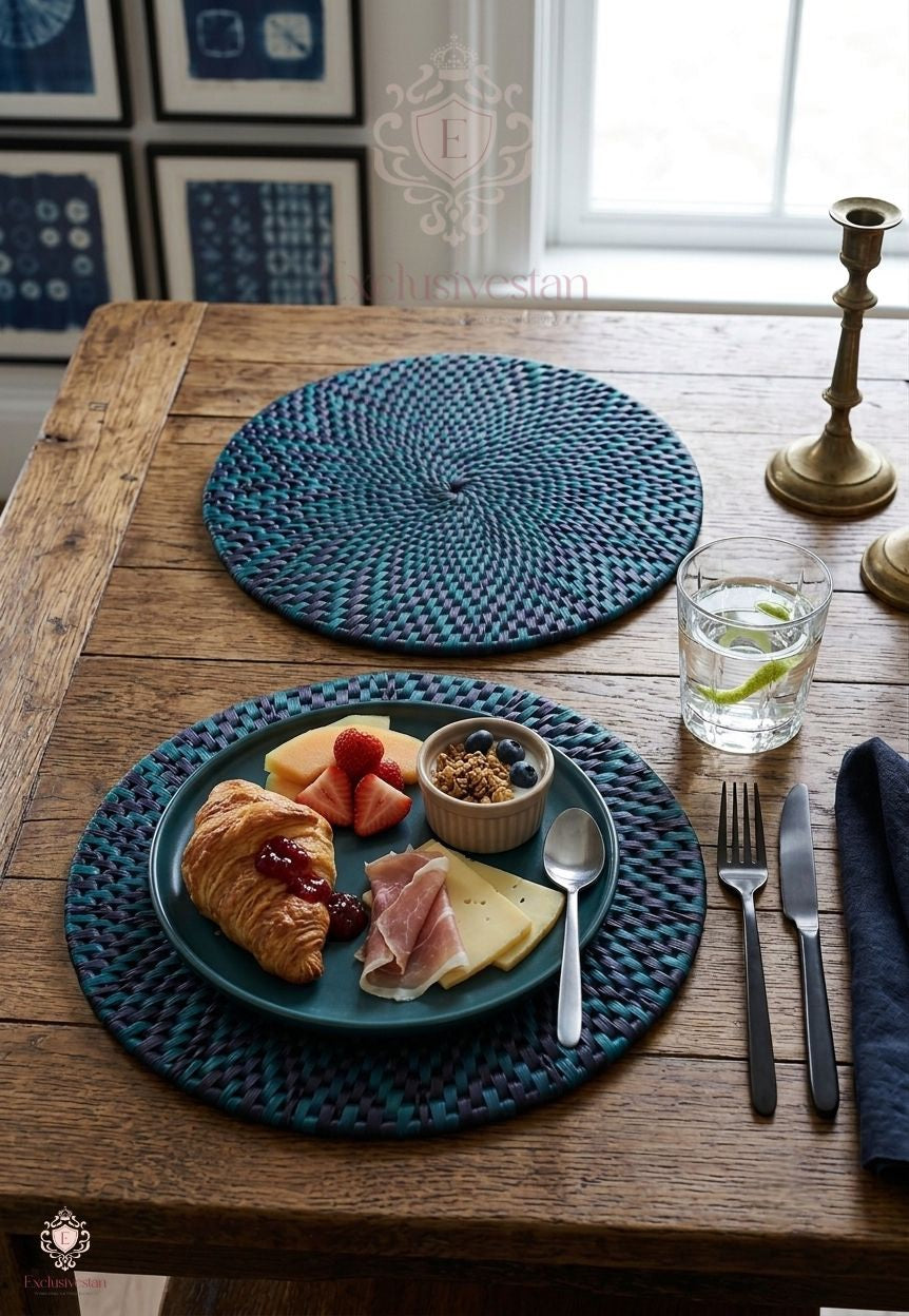 Midnight Aqua Handwoven Placemats – Set of 2