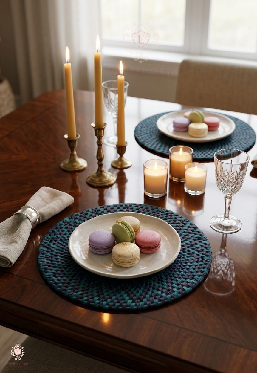 Midnight Aqua Handwoven Placemats – Set of 2