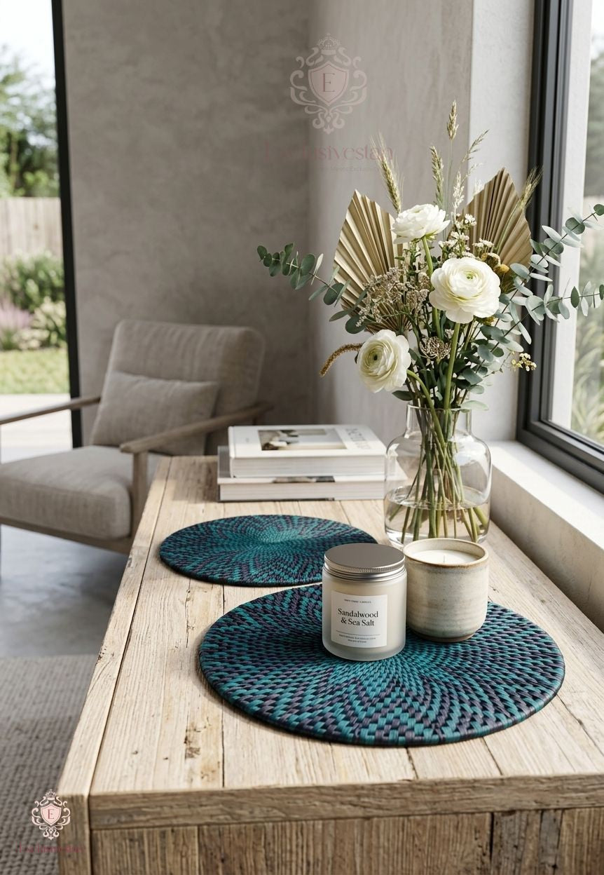 Midnight Aqua Handwoven Placemats – Set of 2