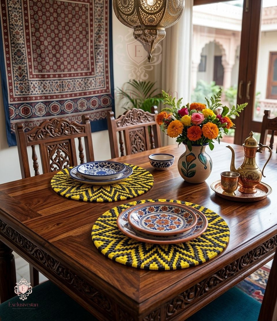 Golden SunBurst Date Palm Leaf Placemats ( Set of 2)