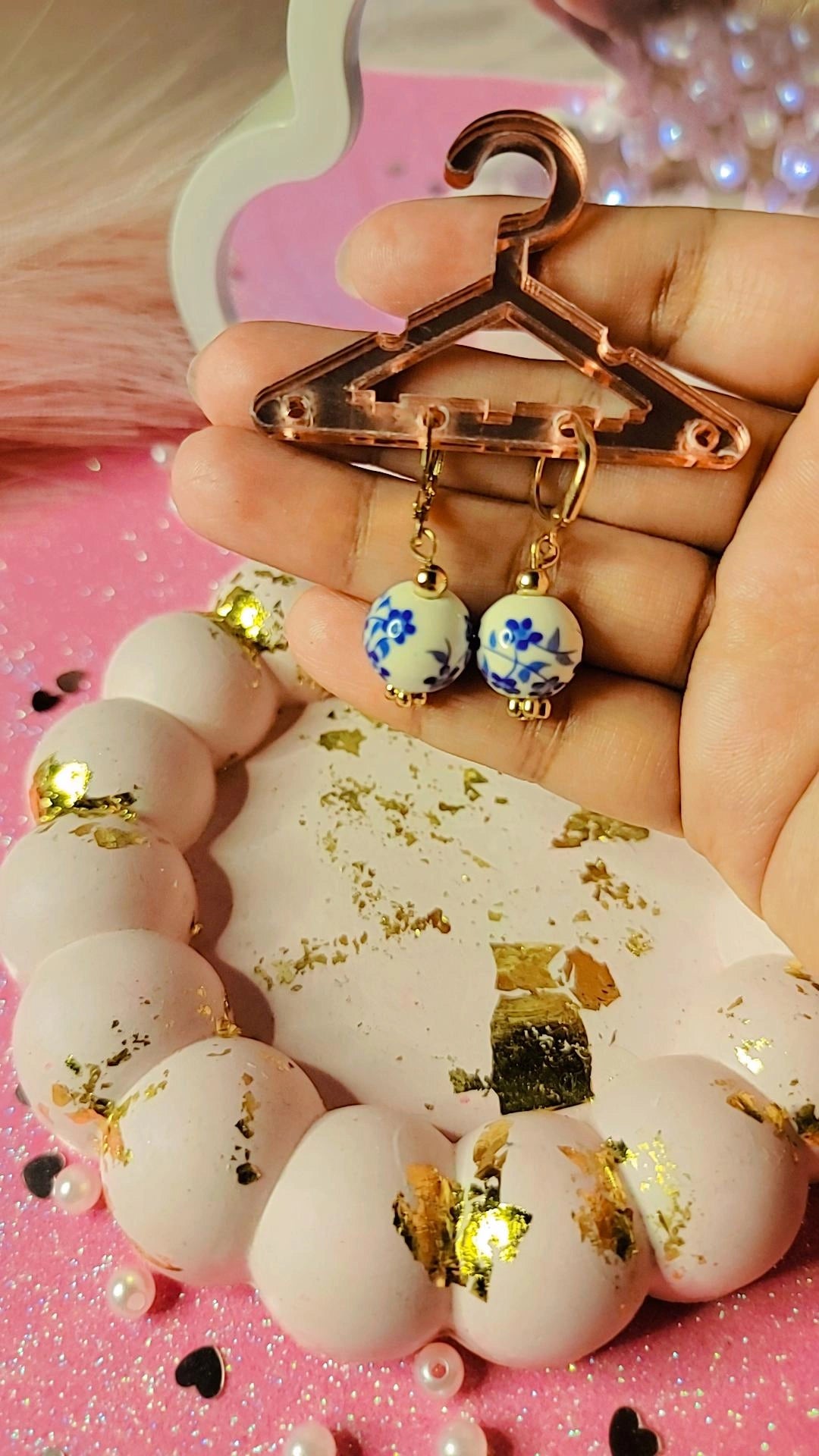 Blue and white dangles