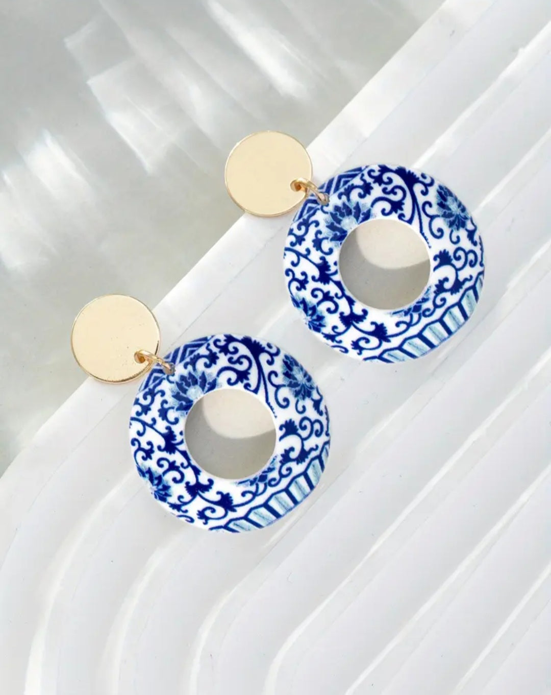 Blue and white floral earings