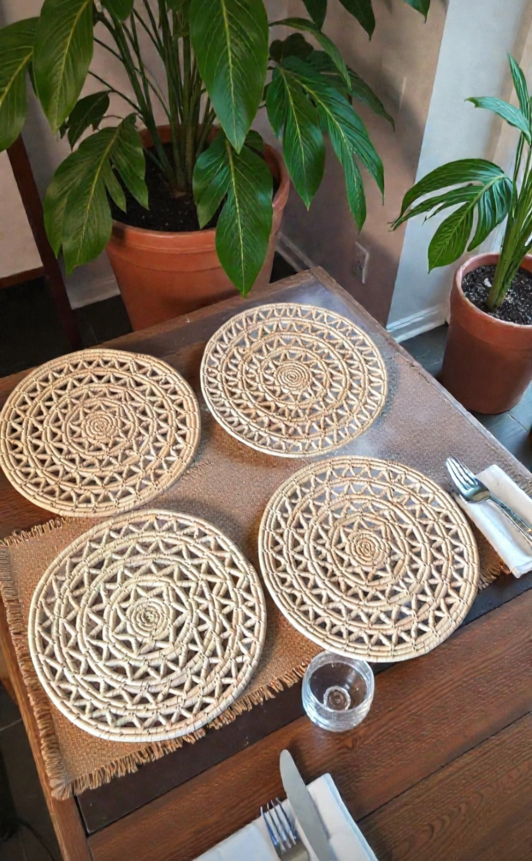 Rustic Woven Palm Leaf Placemats for Elegant Dining (set of 2)