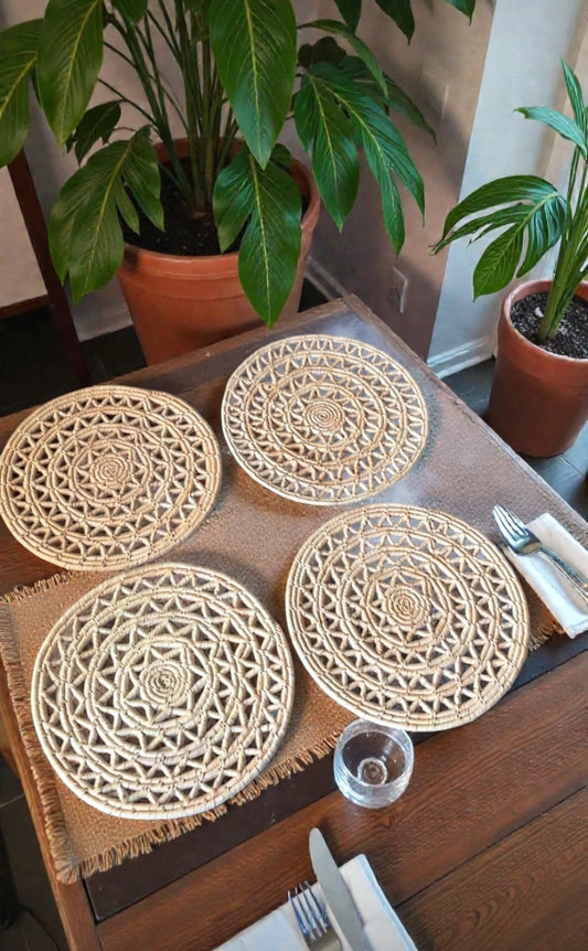 Rustic Woven Palm Leaf Placemats for Elegant Dining (set of 2)