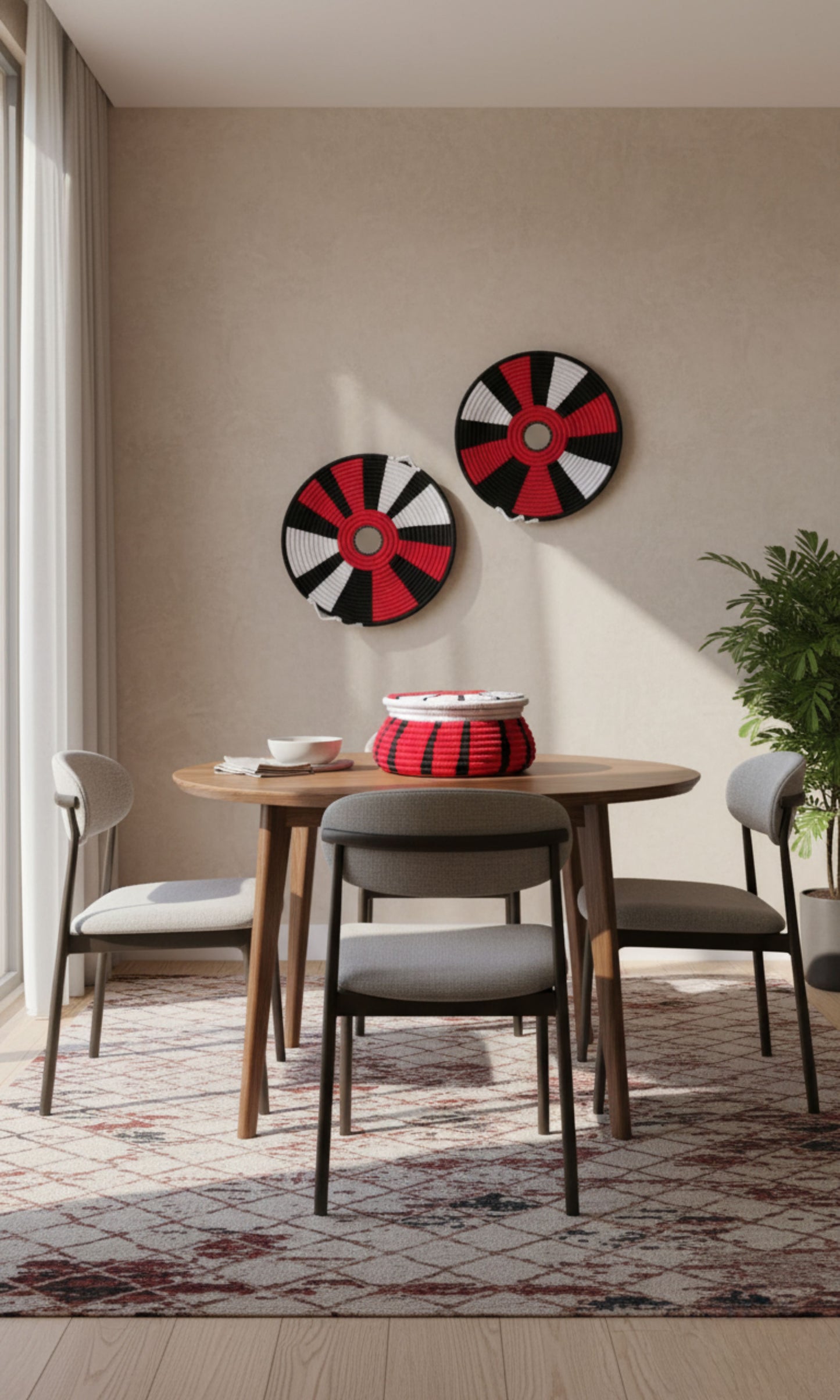 Handwoven Basket & Wall Hanging Set (set of 2 hangings) – Red, Black & White Collection